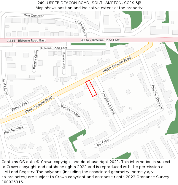 249, UPPER DEACON ROAD, SOUTHAMPTON, SO19 5JR: Location map and indicative extent of plot