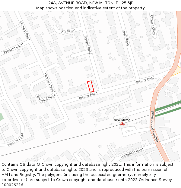 24A, AVENUE ROAD, NEW MILTON, BH25 5JP: Location map and indicative extent of plot