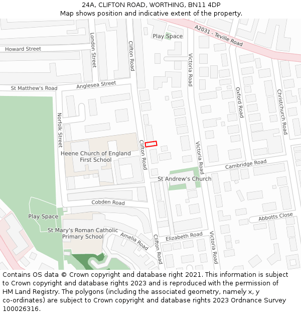 24A, CLIFTON ROAD, WORTHING, BN11 4DP: Location map and indicative extent of plot