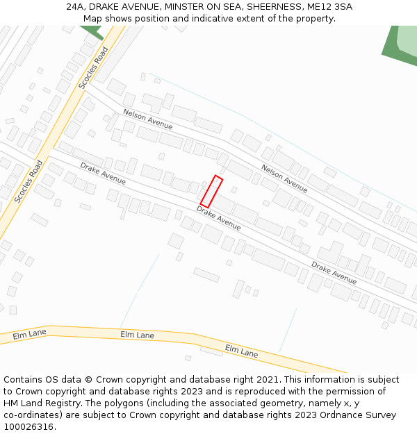 24A, DRAKE AVENUE, MINSTER ON SEA, SHEERNESS, ME12 3SA: Location map and indicative extent of plot