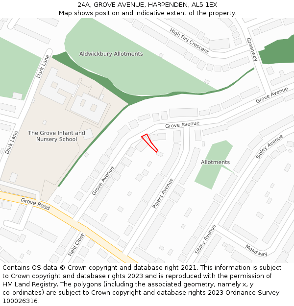 24A, GROVE AVENUE, HARPENDEN, AL5 1EX: Location map and indicative extent of plot