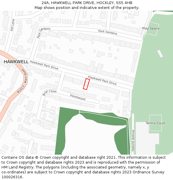 24A, HAWKWELL PARK DRIVE, HOCKLEY, SS5 4HB: Location map and indicative extent of plot