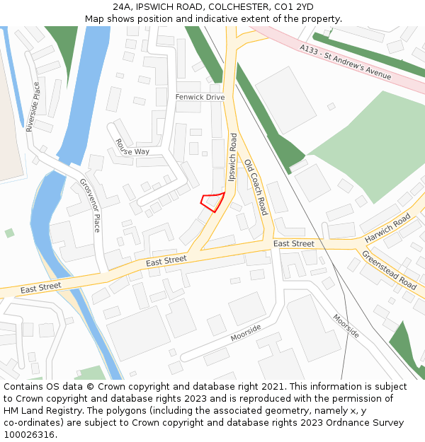 24A, IPSWICH ROAD, COLCHESTER, CO1 2YD: Location map and indicative extent of plot