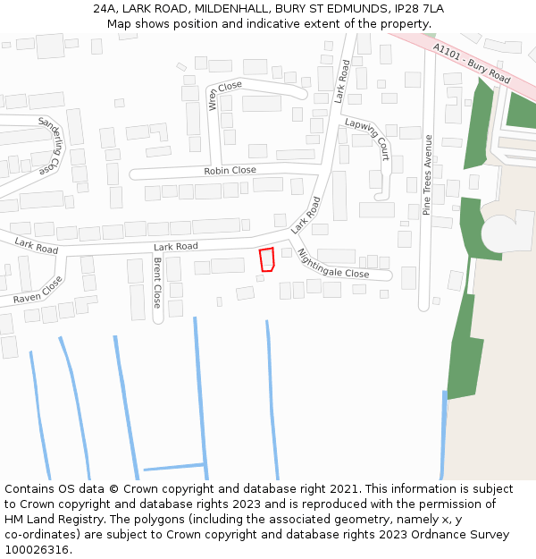 24A, LARK ROAD, MILDENHALL, BURY ST EDMUNDS, IP28 7LA: Location map and indicative extent of plot