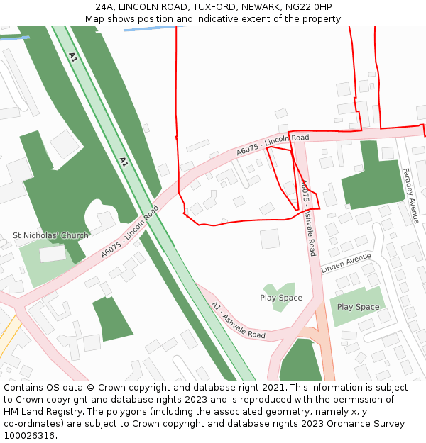 24A, LINCOLN ROAD, TUXFORD, NEWARK, NG22 0HP: Location map and indicative extent of plot