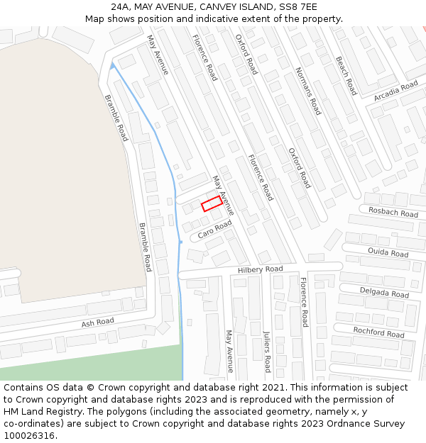 24A, MAY AVENUE, CANVEY ISLAND, SS8 7EE: Location map and indicative extent of plot