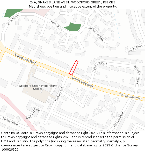 24A, SNAKES LANE WEST, WOODFORD GREEN, IG8 0BS: Location map and indicative extent of plot