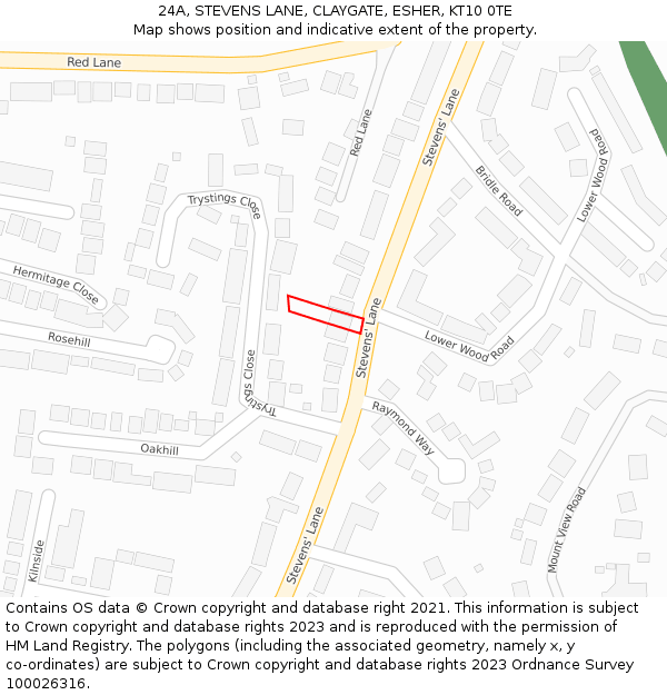 24A, STEVENS LANE, CLAYGATE, ESHER, KT10 0TE: Location map and indicative extent of plot