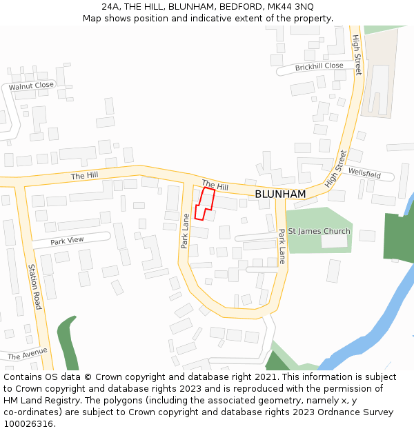 24A, THE HILL, BLUNHAM, BEDFORD, MK44 3NQ: Location map and indicative extent of plot