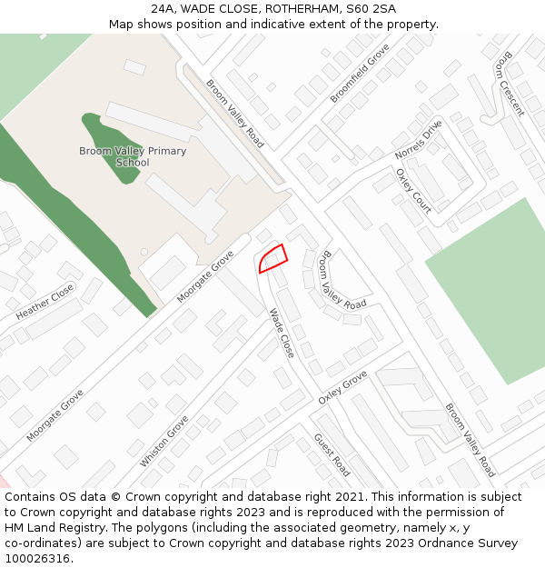 24A, WADE CLOSE, ROTHERHAM, S60 2SA: Location map and indicative extent of plot