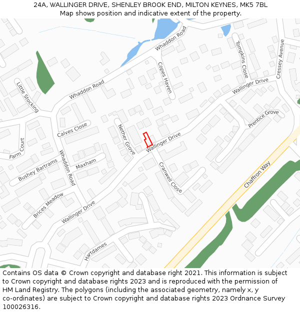 24A, WALLINGER DRIVE, SHENLEY BROOK END, MILTON KEYNES, MK5 7BL: Location map and indicative extent of plot