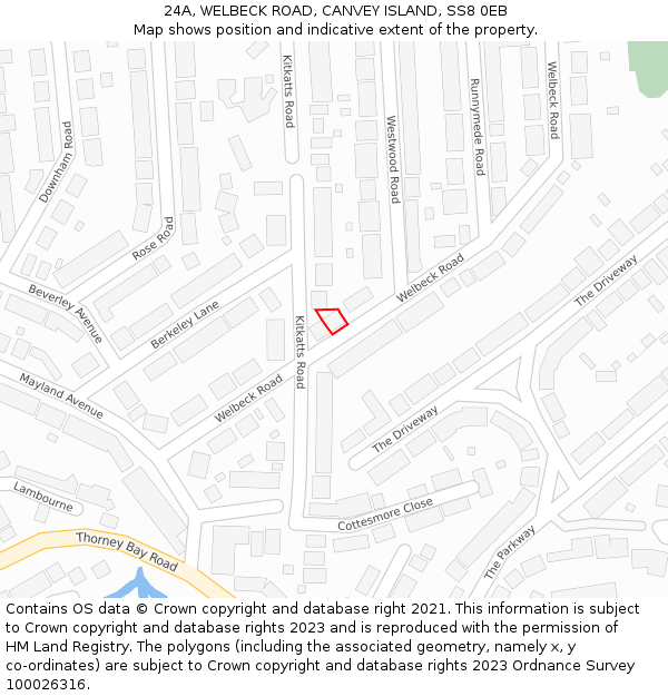 24A, WELBECK ROAD, CANVEY ISLAND, SS8 0EB: Location map and indicative extent of plot