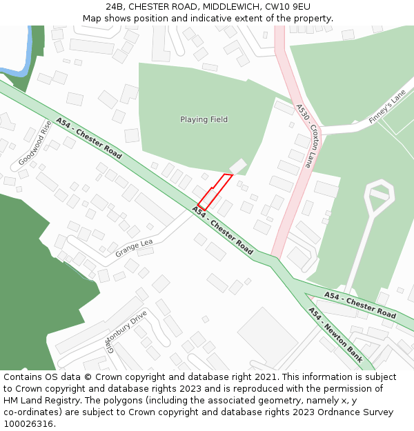24B, CHESTER ROAD, MIDDLEWICH, CW10 9EU: Location map and indicative extent of plot
