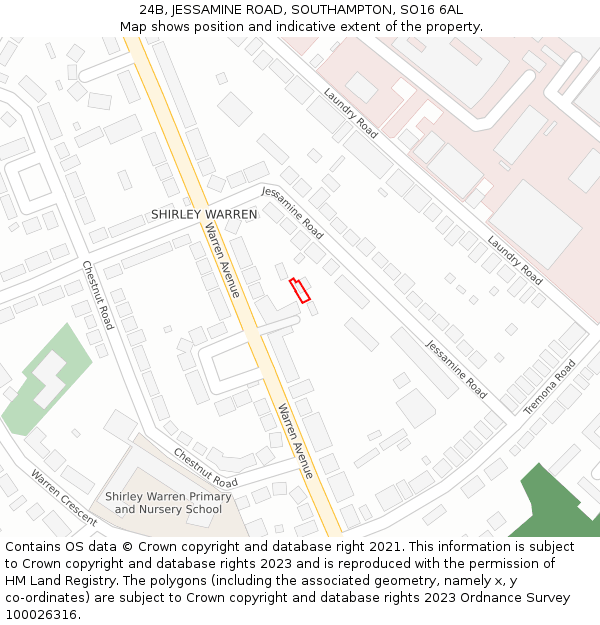 24B, JESSAMINE ROAD, SOUTHAMPTON, SO16 6AL: Location map and indicative extent of plot