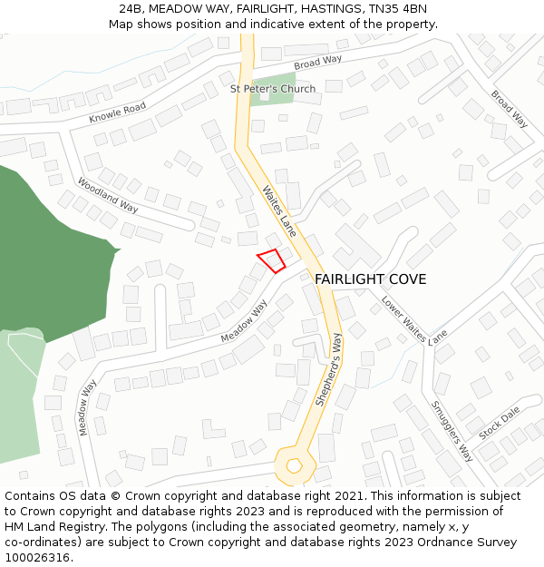 24B, MEADOW WAY, FAIRLIGHT, HASTINGS, TN35 4BN: Location map and indicative extent of plot