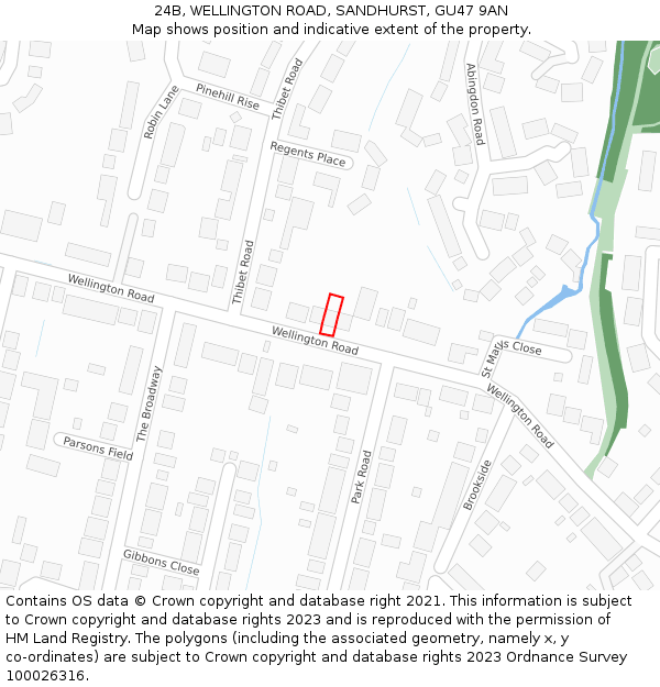24B, WELLINGTON ROAD, SANDHURST, GU47 9AN: Location map and indicative extent of plot