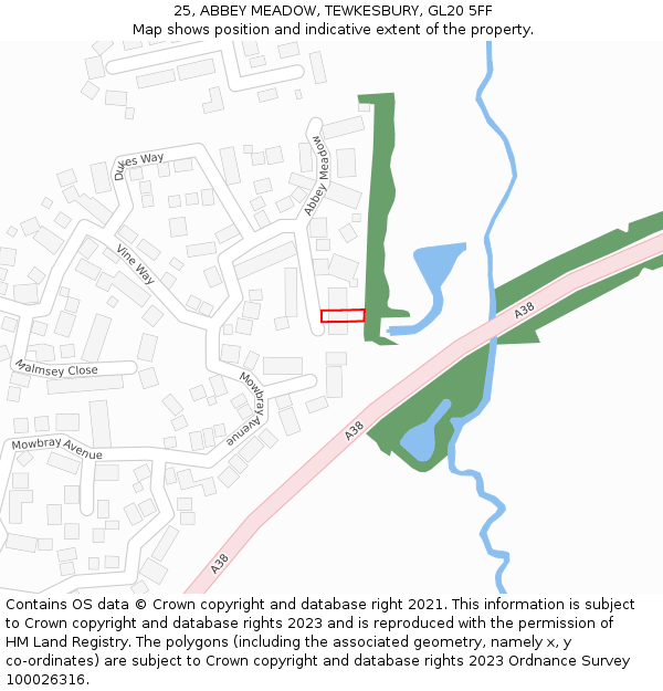 25, ABBEY MEADOW, TEWKESBURY, GL20 5FF: Location map and indicative extent of plot