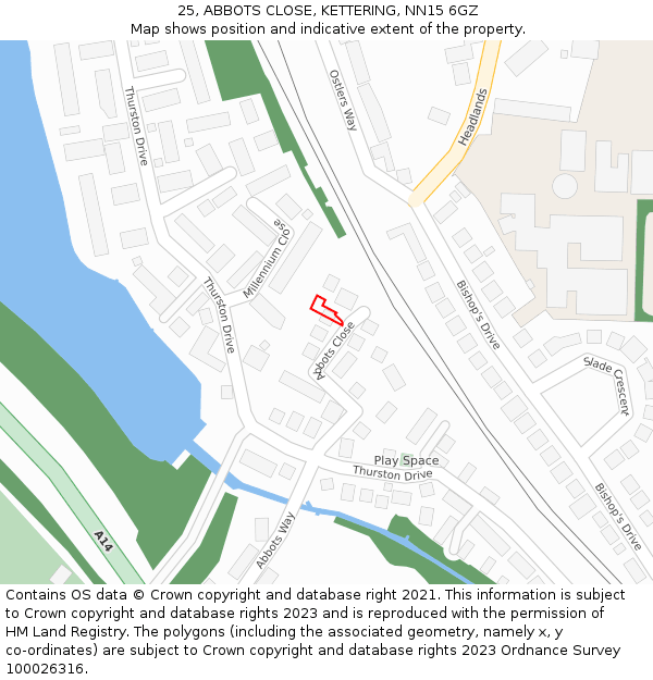 25, ABBOTS CLOSE, KETTERING, NN15 6GZ: Location map and indicative extent of plot