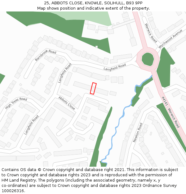 25, ABBOTS CLOSE, KNOWLE, SOLIHULL, B93 9PP: Location map and indicative extent of plot