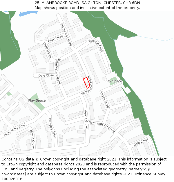 25, ALANBROOKE ROAD, SAIGHTON, CHESTER, CH3 6DN: Location map and indicative extent of plot