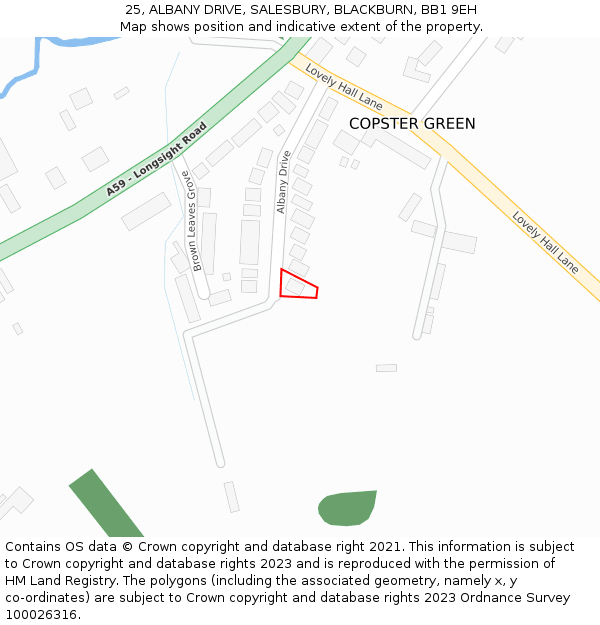 25, ALBANY DRIVE, SALESBURY, BLACKBURN, BB1 9EH: Location map and indicative extent of plot