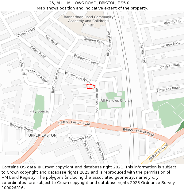 25, ALL HALLOWS ROAD, BRISTOL, BS5 0HH: Location map and indicative extent of plot