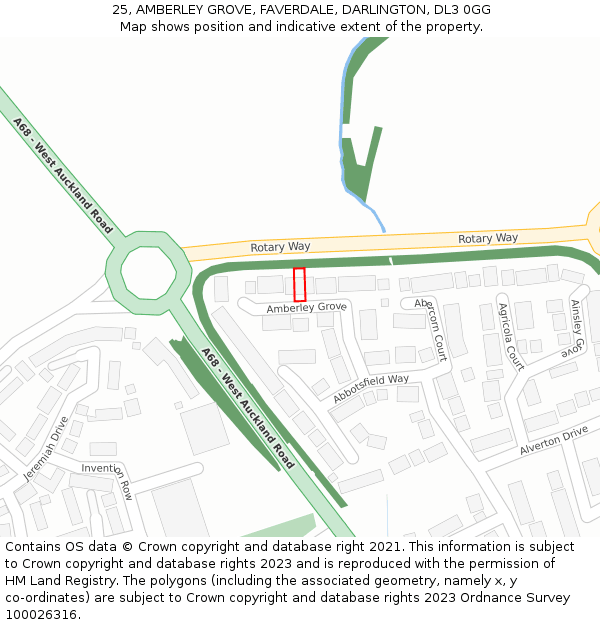 25, AMBERLEY GROVE, FAVERDALE, DARLINGTON, DL3 0GG: Location map and indicative extent of plot