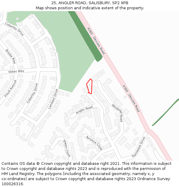 25, ANGLER ROAD, SALISBURY, SP2 9PB: Location map and indicative extent of plot