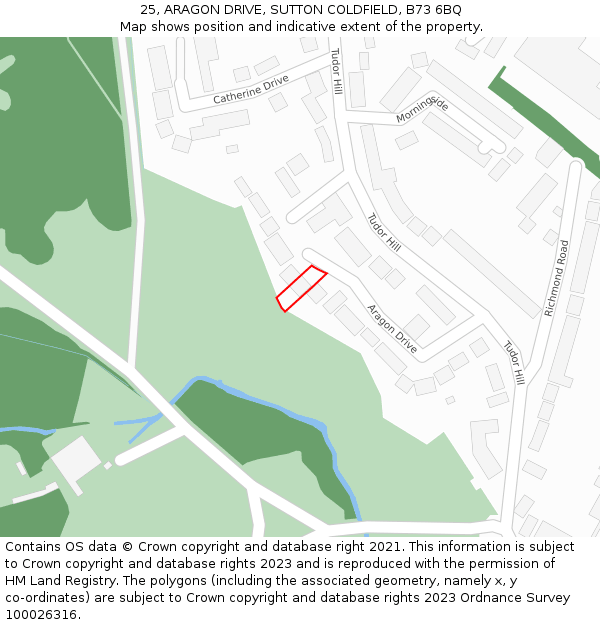 25, ARAGON DRIVE, SUTTON COLDFIELD, B73 6BQ: Location map and indicative extent of plot