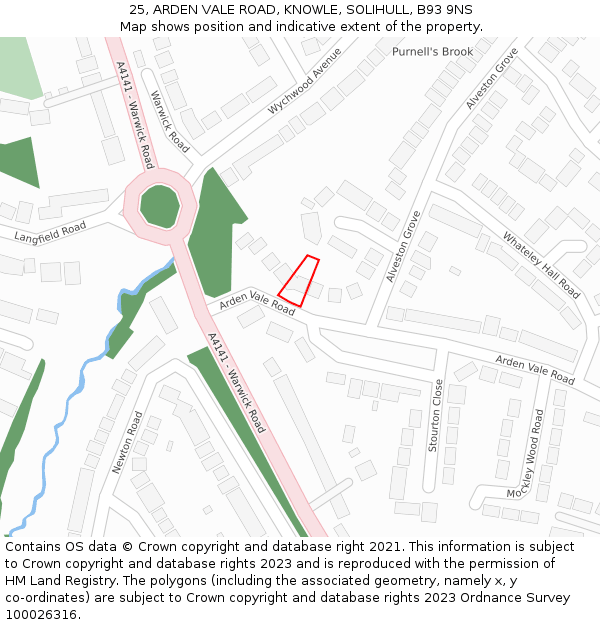 25, ARDEN VALE ROAD, KNOWLE, SOLIHULL, B93 9NS: Location map and indicative extent of plot
