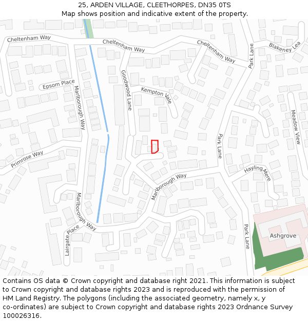 25, ARDEN VILLAGE, CLEETHORPES, DN35 0TS: Location map and indicative extent of plot