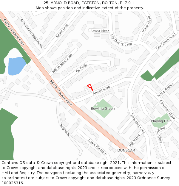 25, ARNOLD ROAD, EGERTON, BOLTON, BL7 9HL: Location map and indicative extent of plot