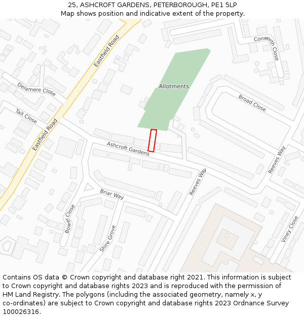 25, ASHCROFT GARDENS, PETERBOROUGH, PE1 5LP: Location map and indicative extent of plot