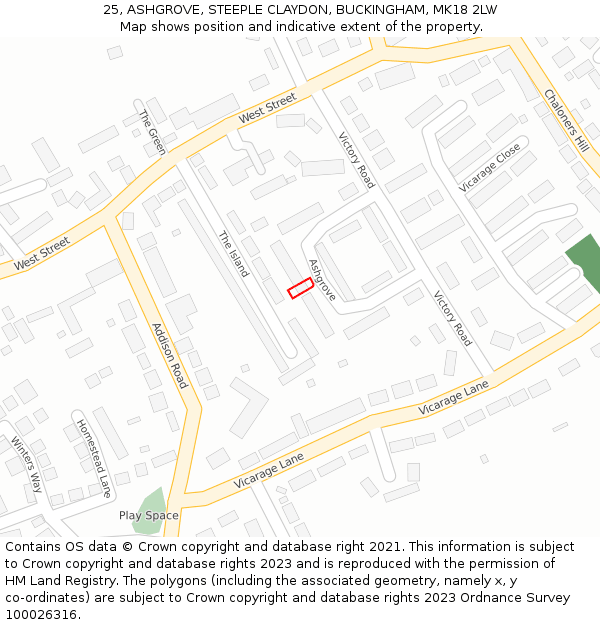 25, ASHGROVE, STEEPLE CLAYDON, BUCKINGHAM, MK18 2LW: Location map and indicative extent of plot