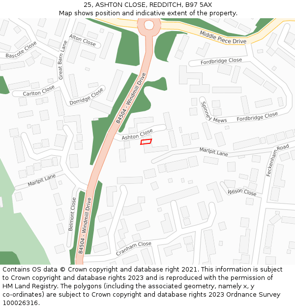 25, ASHTON CLOSE, REDDITCH, B97 5AX: Location map and indicative extent of plot