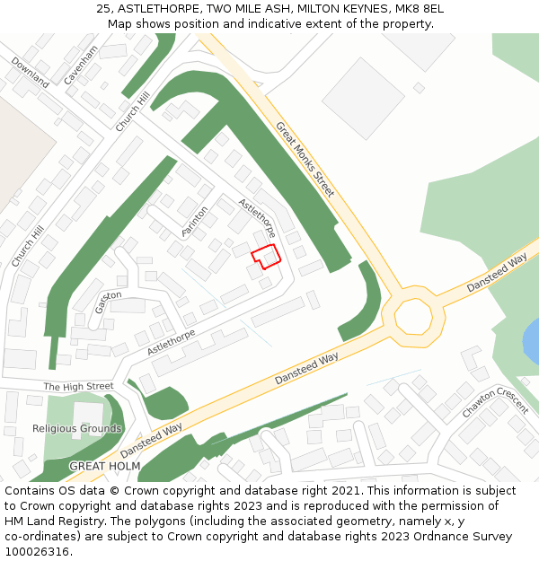25, ASTLETHORPE, TWO MILE ASH, MILTON KEYNES, MK8 8EL: Location map and indicative extent of plot