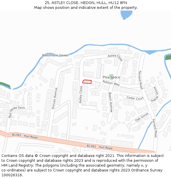 25, ASTLEY CLOSE, HEDON, HULL, HU12 8FN: Location map and indicative extent of plot