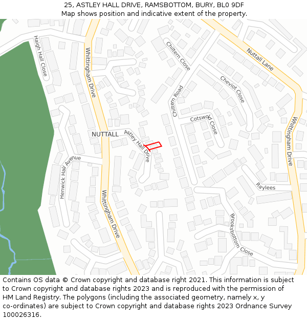 25, ASTLEY HALL DRIVE, RAMSBOTTOM, BURY, BL0 9DF: Location map and indicative extent of plot
