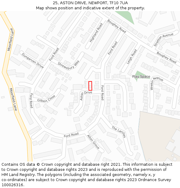 25, ASTON DRIVE, NEWPORT, TF10 7UA: Location map and indicative extent of plot