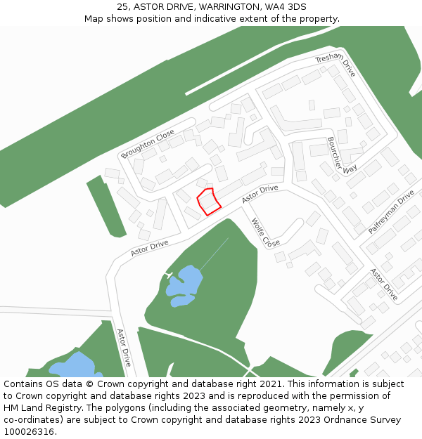 25, ASTOR DRIVE, WARRINGTON, WA4 3DS: Location map and indicative extent of plot