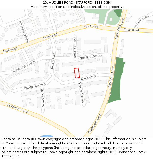25, AUDLEM ROAD, STAFFORD, ST18 0GN: Location map and indicative extent of plot