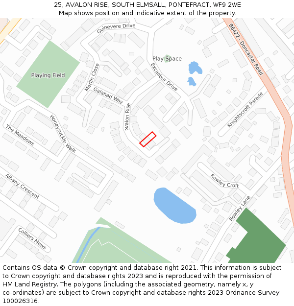 25, AVALON RISE, SOUTH ELMSALL, PONTEFRACT, WF9 2WE: Location map and indicative extent of plot