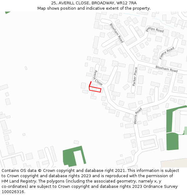 25, AVERILL CLOSE, BROADWAY, WR12 7RA: Location map and indicative extent of plot