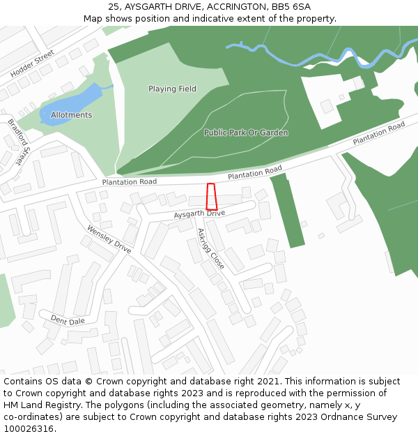 25, AYSGARTH DRIVE, ACCRINGTON, BB5 6SA: Location map and indicative extent of plot
