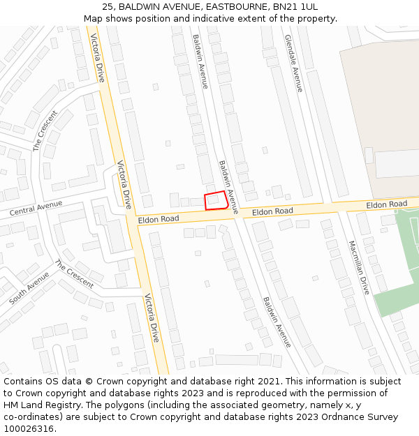 25, BALDWIN AVENUE, EASTBOURNE, BN21 1UL: Location map and indicative extent of plot