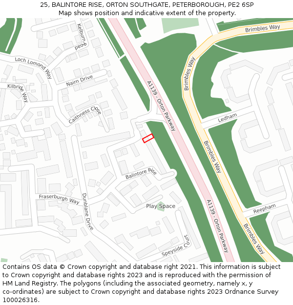 25, BALINTORE RISE, ORTON SOUTHGATE, PETERBOROUGH, PE2 6SP: Location map and indicative extent of plot
