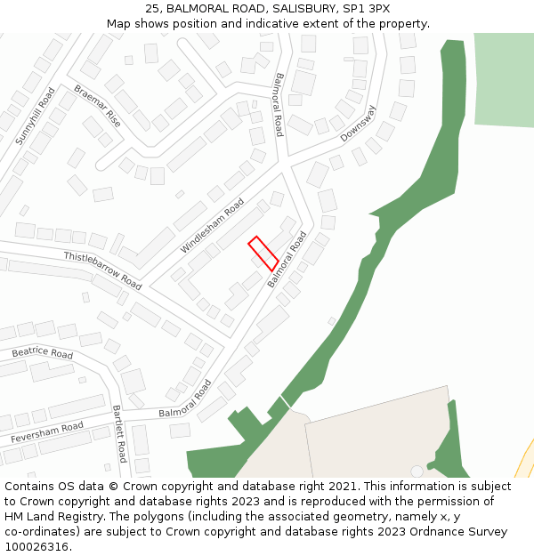 25, BALMORAL ROAD, SALISBURY, SP1 3PX: Location map and indicative extent of plot