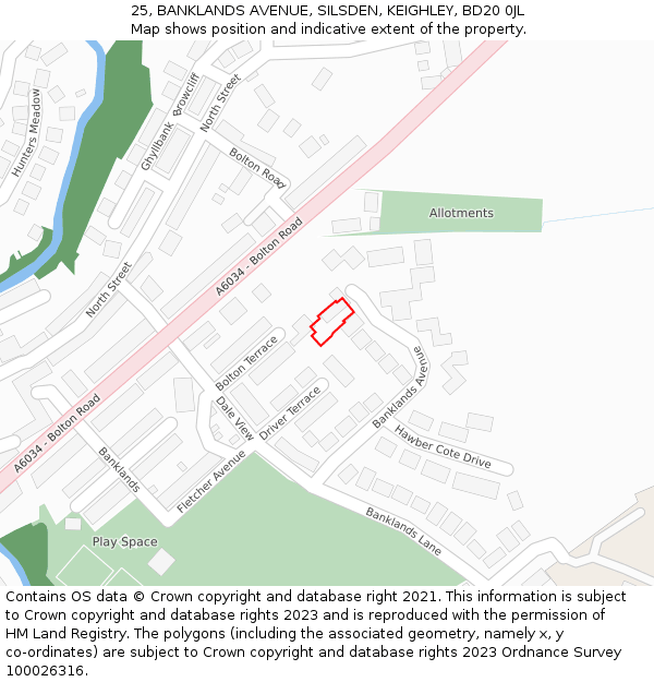 25, BANKLANDS AVENUE, SILSDEN, KEIGHLEY, BD20 0JL: Location map and indicative extent of plot