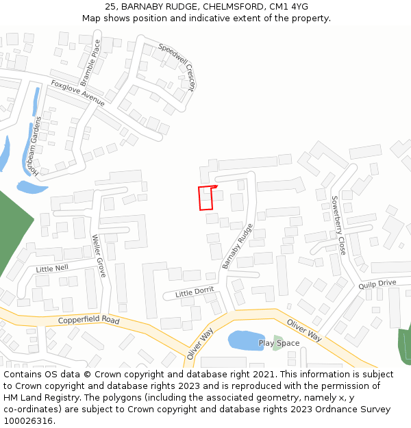25, BARNABY RUDGE, CHELMSFORD, CM1 4YG: Location map and indicative extent of plot