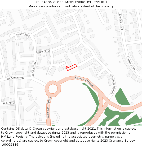 25, BARON CLOSE, MIDDLESBROUGH, TS5 8FH: Location map and indicative extent of plot